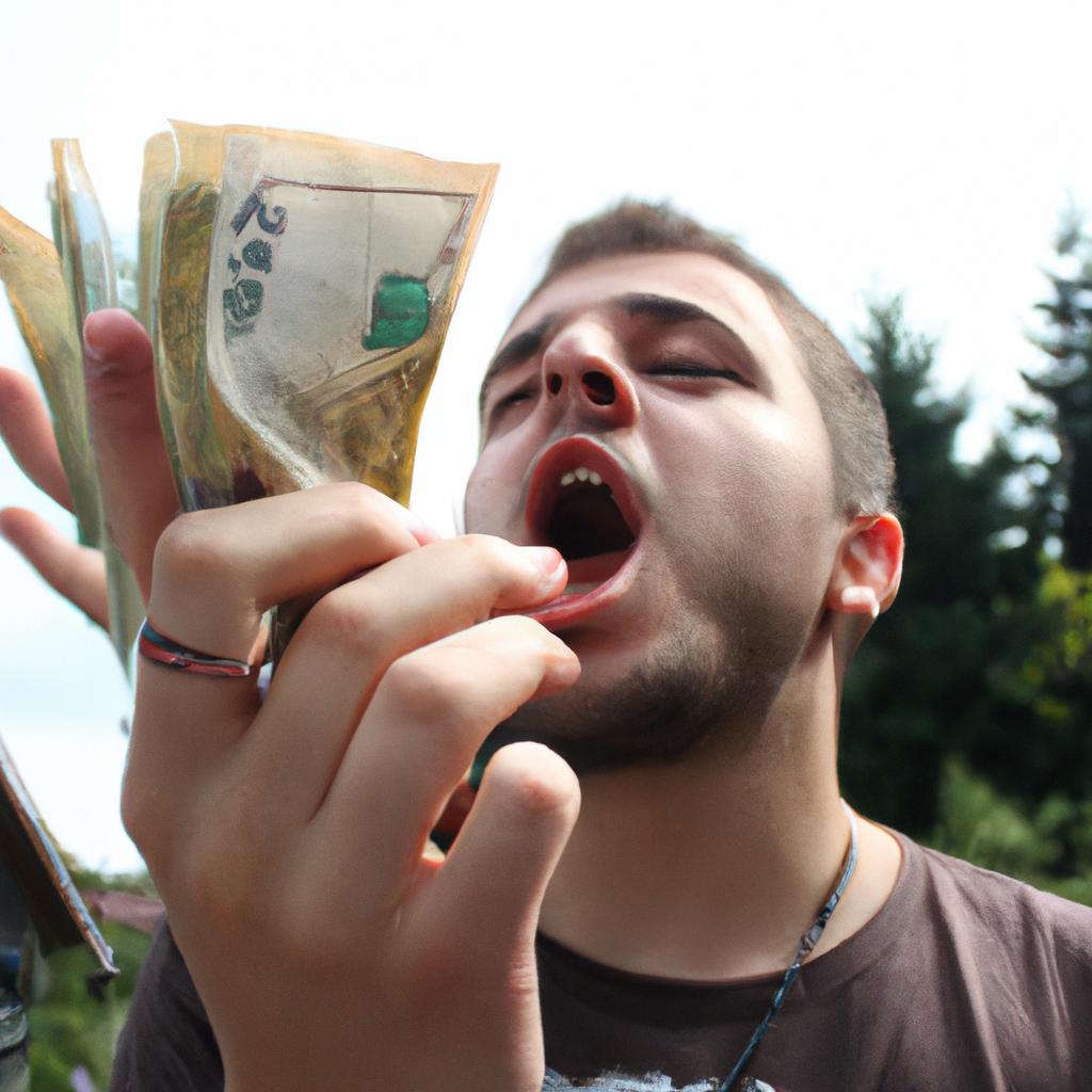 Person holding money and singing